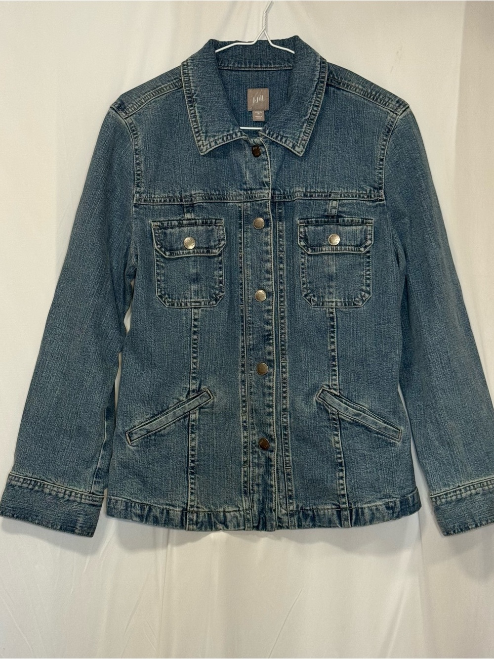 J. Jill Light Wash Blue Button Denim Jean Jacket twin chest flap pockets M